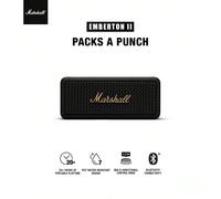 Altoparlante senza fili portatile Marshall Emberton II IP67 impermeabile con microfono vivavoce, Bluetooth, bassi per iOS/Android/PC, 30 ore di autonomia della batteria Gomma