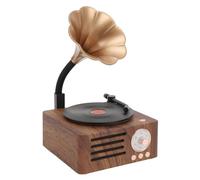 Altoparlante vintage, altoparlante Bluetooth portatile con design a giradischi, finitura in legno e tromba in rame, funzione radio FM, per l'arredamento della casa