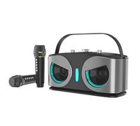Altoparlante wireless per karaoke con 2 microfoni wireless, sistema KTV domestico portatile per feste all'aperto, effetti di luce RGB, grigio, 25,9 x 10,9 x 13,7 cm