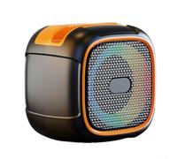 Altoparlante wireless portatile arancione che offre resistenza all'acqua IPX5 e dieci ore per la durata della batteria, con luci a LED per supporto musicale BT 5.3 Aux FM e modalità di accoppiamento