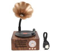 Altoparlanti bluetooth portatile in legno Vintage Vintage Rotable Record Player Stereo Altoparlante con corno di rame per l'ABS di Home Office Materiale 5.43in x 4.41in x 5.91in