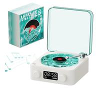 Altoparlanti del giradischi, 3 su 1 Small Stopaker wireless con luce notturna e tempo di altoparlanti stereo classici altoparlanti in stile record lettore, bianco