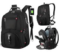 ALTOS OFFICE AND HOME Zaino per laptop da 17", viaggi d'affari, studi, porta USB, nero, antifurto, impermeabile, resistente ai graffi, rinforzato, grande capacità, Nero, Extra Grande