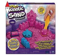 kinetic sand - castello di sabbia glitterata rosa, 5 formine e accessori