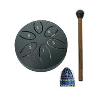 Altsuceser Tamburo per lingua in acciaio, 7,6 cm, 6 note, per esterni, giardino, pioggia, mini chakra, piccolo tamburo etereo con martelletto, per yoga zen, nero