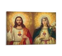ALTUY Poster moderno religioso con Gesù Sacro Cuore di Gesù e Cuore Immacolato della Vergine Maria Cattolica, Quadro decorativo su tela, 20 x 30 cm