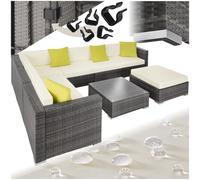 TecTake® Set Lounge da Giardino Marbella in Polyrattan, Telaio in Alluminio, Tavolino Salotto con Ripiano in Vetro, Comode Poltrone, Cuscini Accessori Inclusi - Grigio