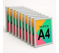 Aluanz Cornice per Poster A4 Argento - Set da 10 - Cornice Intercambiabile con Pellicola Antiriflesso, Profilo per Poster da Montare a Parete, Cornice a Scatto Verticale e Orizzontale - 210 x 297 mm