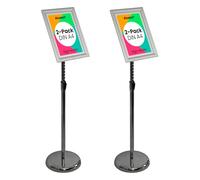Aluanz Supporto Informativo Regolabile in Altezza Argento - Set da 2 - Espositore Informativo A4, Piantana in Alluminio, Supporto Girevole per Poster, Porta Manifesti - Altezza 70-125 cm