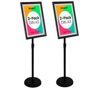 Aluanz Supporto Informativo Regolabile in Altezza Nero - Set da 2 - Espositore Informativo A3, Piantana in Alluminio, Supporto Girevole per Poster, Porta Manifesti - Altezza 70-125 cm
