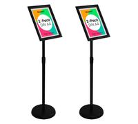 Aluanz Supporto Informativo Regolabile in Altezza Nero - Set da 2 - Espositore Informativo A4, Piantana in Alluminio, Supporto Girevole per Poster, Porta Manifesti - Altezza 70-125 cm