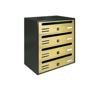 ALUBOX CUBO Cassette Postali Condominiali 4 Posti 43X38,5X25 Cm In Lamiera Zincata Cassetta Postale Condominiale Orizzontale Da Interno Ed Esterno Protetto (ANTRACITE E SPORTELLI ORO)