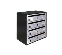 ALUBOX CUBO Cassette Postali Condominiali 4 Posti 43X38,5X25 Cm In Lamiera Zincata Cassetta Postale Condominiale Orizzontale Da Interno Ed Esterno Protetto (ANTRACITE E SPORTELLI INOX SPECCHIATO)
