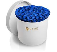 Aluisi Fiori - 50 Rose Blu Stabilizzate - Flower Box Bianca - Simbolo di Amicizia e Legame