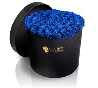 Aluisi Fiori - 50 Rose Blu Stabilizzate - Flower Box Nera - Simbolo di Amicizia e Legame