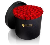 Aluisi Fiori - 50 Rose Rosse Stabilizzate - Flower Box Nera - Simbolo di Passione e Amore