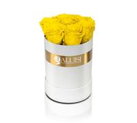 Aluisi Fiori - Rose Stabilizzate in Elegante Flower Box Bianca - 7 Rose Gialle - Rose Vere Eterne - Idea Regalo per Lei e per Lui per Anniversario, Compleanno, Matrimonio ed Eventi Speciali.