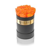 Aluisi Fiori - Rose Stabilizzate in Elegante Flower Box Nera - 7 Rose Arancioni - Rose Vere Eterne - Idea Regalo per Lei e per Lui per Anniversario, Compleanno, Matrimonio ed Eventi Speciali.