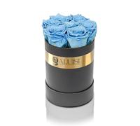 Aluisi Fiori - Rose Stabilizzate in Elegante Flower Box Nera - 7 Rose Celesti - Rose Vere Eterne - Idea Regalo per Lei e per Lui per Anniversario, Compleanno, Matrimonio ed Eventi Speciali.