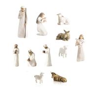 Alulayu Presepe in resina con 6 personaggi e stalla, statuetta di Gesù, presepe in resina, piccole persone, set di presepe Born Scene Willow-Tree figurine