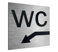 ALÚMADESIGNCO WC Cartello Bagno - Toilette Freccia Direzione - Cartelli Bagni - Targhetta Per Porta, Segnaletica Uomini e Donne - Autoadhesiva - 120 x 120 mm
