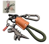 Aluminum Alloy Dinosaur Charm Paired with a Hand-woven Bracelet,Mini Metal Dinosaur Keychain Accessories for Women Men (Brown Black)