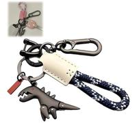 Aluminum Alloy Dinosaur Charm Paired with a Hand-woven Bracelet,Mini Metal Dinosaur Keychain Accessories for Women Men (White Black)