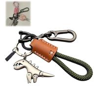 Aluminum Alloy Dinosaur Charm Paired with a Hand-woven Bracelet,Mini Metal Dinosaur Keychain Accessories for Women Men (Brown Silver)