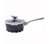 Aluminum Alloy Stockpot with Lid Home Maifan Stone Non-Stick Pan Instant Noodle Hot Milk Small Pot for Coffce Tea Soup (Color : Black Size : 33x8.2x16cm)
