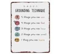 Aluminum Anxiety Relief Sign 5 4 3 2 1 Grounding Technique Mental Health Calming Method Mindfulness Coping Skill Wall Art for Home Therapy Room 8 X 12 inch