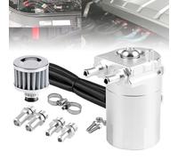 Aluminum Engine Oil Catch Breather Can Kit, Universal Polish, Baffled Oil Separator, With Breather Filter and Hose, Aluminum Catch Can Reservoir, For Pcv System with Bracket(Silver)