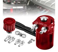 Aluminum Engine Oil Catch Breather Can Kit, Universal Polish, Baffled Oil Separator, With Breather Filter and Hose, Aluminum Catch Can Reservoir, For Pcv System with Bracket(Red)