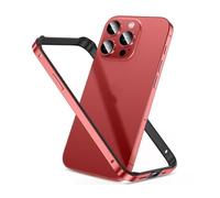 Aluminum Frame Metal Bumper Frame Phone Case for iPhone 12 13 14 15 Pro Max Plus,Slim Naked Feeling Heat Dissipation Hard Cover with Soft Inner Bumper,Raised Edge Protection (13, Red)