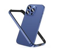 Aluminum Frame Metal Bumper Frame Phone Case for iPhone 12 13 14 15 Pro Max Plus,Slim Naked Feeling Heat Dissipation Hard Cover with Soft Inner Bumper,Raised Edge Protection (15, Dark Blue)