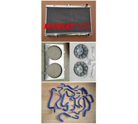 Aluminum radiator + BLUE silicone hose + shroud + fan for SILVIA S13 CA18DET MT