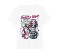 Alumni di Monster High - Draculaura Frankie Lagoona Clawdeen Maglietta, Donna Plus-Size, Bianco, 5X