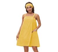 Alunsito Asciugamano da bagno da donna, spa, con asciugamano per capelli, chiusura regolabile, accappatoi da doccia, lunghezza al ginocchio, spa/bagno M Jaune