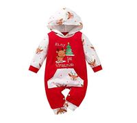 Alunsito Bambini Neonato Ragazza Il mio primo vestito Natale Albero Natale Felpa cappuccio Pagliaccetto Tuta Abbigliamento manica lunga Rosso 90 6-9 mesi