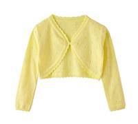 Alunsito Cardigan maglione da bambina lavorato a maglia con fiori e chiusura a un bottone estate autunnale manica lunga leggero bolero coprispalle 140 giallo 9-10 anni