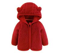 Alunsito Giacca da bambino per bambina e ragazzo, in pile, con cappuccio, per bambini, invernale, caldo, semplice, con zip, orecchie da orso, vestiti autunnali 70 Rosso 0-6 mesi