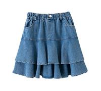 Alunsito Gonna Cargo da Bambina in Cotone Elastico a Vita Alta a Strati Minigonna Corta a Trapezio con Tasche per La Scuola Casual Blu 6-7 Anni