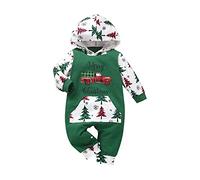 Alunsito Il mio primo Natale Neonato Neonato Vestiti Manica lunga Con cappuccio Pagliaccetto Alce/Albero di Natale Abiti Verde 70 0-3 Mesi