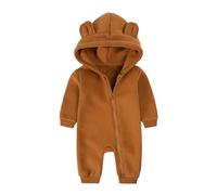 Alunsito Neonato Bambina Maschietto Cerniera Caldo Pagliaccetto con cappuccio Tuta Solido Manica lunga Felpa con cappuccio Body Completo Abbigliamento invernale 66 Marrone scuro 3-6 Mesi