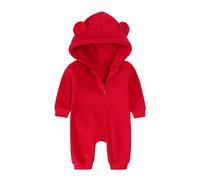 Alunsito Neonato Ragazzo Ragazza Pagliaccetto Bambino Un pezzo Tinta unita Abiti Manica lunga Orso Orecchio Con cappuccio Tute Abbigliamento 73 Rosso 6-9 mesi