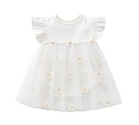 Alunsito Summer Infant Baby Girl Pagliaccetto Princess Girl Elegante pizzo Daisy stampato Tulle Gonna Outfit 90 Short White 18-24 mesi