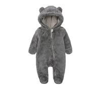 Alunsito Tuta invernale con cerniera per bambino Neonato Ragazzo Ragazza Orecchie da orso Felpa con cappuccio Pagliaccetto Pile invernale Tuta calda Abiti Marrone 12 9-12 mesi