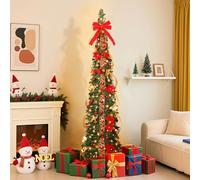 Alupssuc 180 cm Albero Di Natale Pop Up con Luci Incorporate, Christmas Tree Gia Pronto con 100 Luci Bianche Calde e Multicolori, Albero Di Natale Pieghevole con Palle di Natale, Fiocchi e Floreali