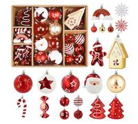 Alupssuc 65 Pezzi Palla di Natale Set, 4-14 cm Infrangibile Plastica Albero di Natale Palline, per Natale Feste di Nozze Decorazioni con Stringhe, Oro e Rosse Bianche