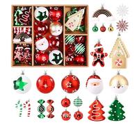 Alupssuc 65 Pezzi Palla di Natale Set, 4-14 cm Infrangibile Plastica Albero di Natale Palline, per Natale Feste di Nozze Decorazioni con Stringhe, Rosse e Verde Bianco