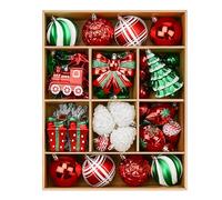 Alupssuc 82CT Set di Palline di Natale Personalizzate, Palle di Natale Infrangibili, Feste,Matrimoni e Decorazioni Natalizie con Corde Pre-appese, Rosso, Verde e Bianco